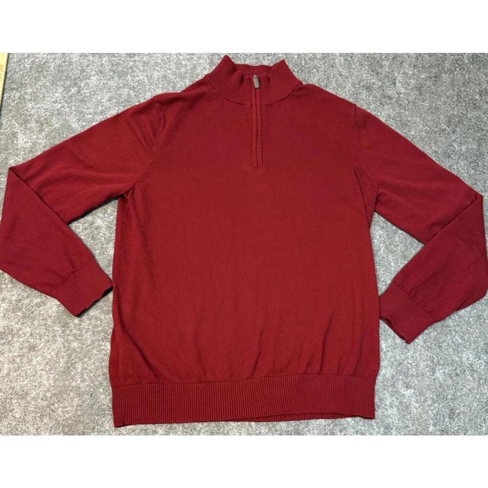 Eddie Bauer Sweater Mens Red L Cotton Cashmere 1/4 Zip Pullover Mock Neck